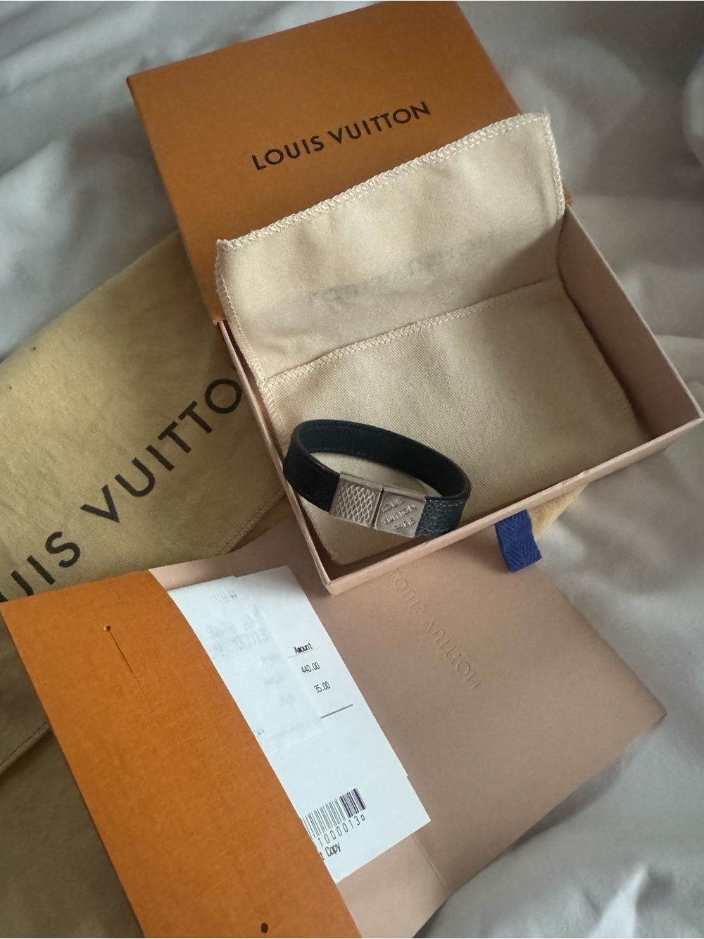 Louis Vuitton Black Textured Leather Bracelet with Polished Silver Clasp - Picture 3 of 4
